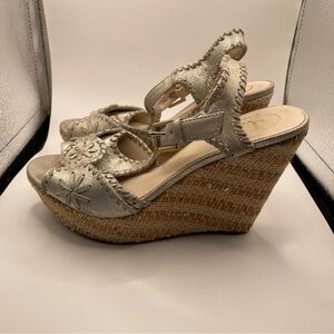 Jack Rogers cork Elegant Silver Wedge Sandals size 7.5